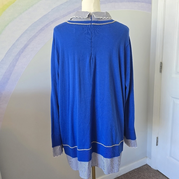 Crown & Ivy | 3X | Blue & White Layered Sweater With Silver Threaded Details - Picture 5 of 9
